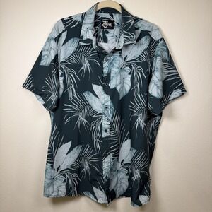 Zelva Hawaiian Men's L Button Up Shirt Green Palm Leaves Tropical Bohemian Beach
